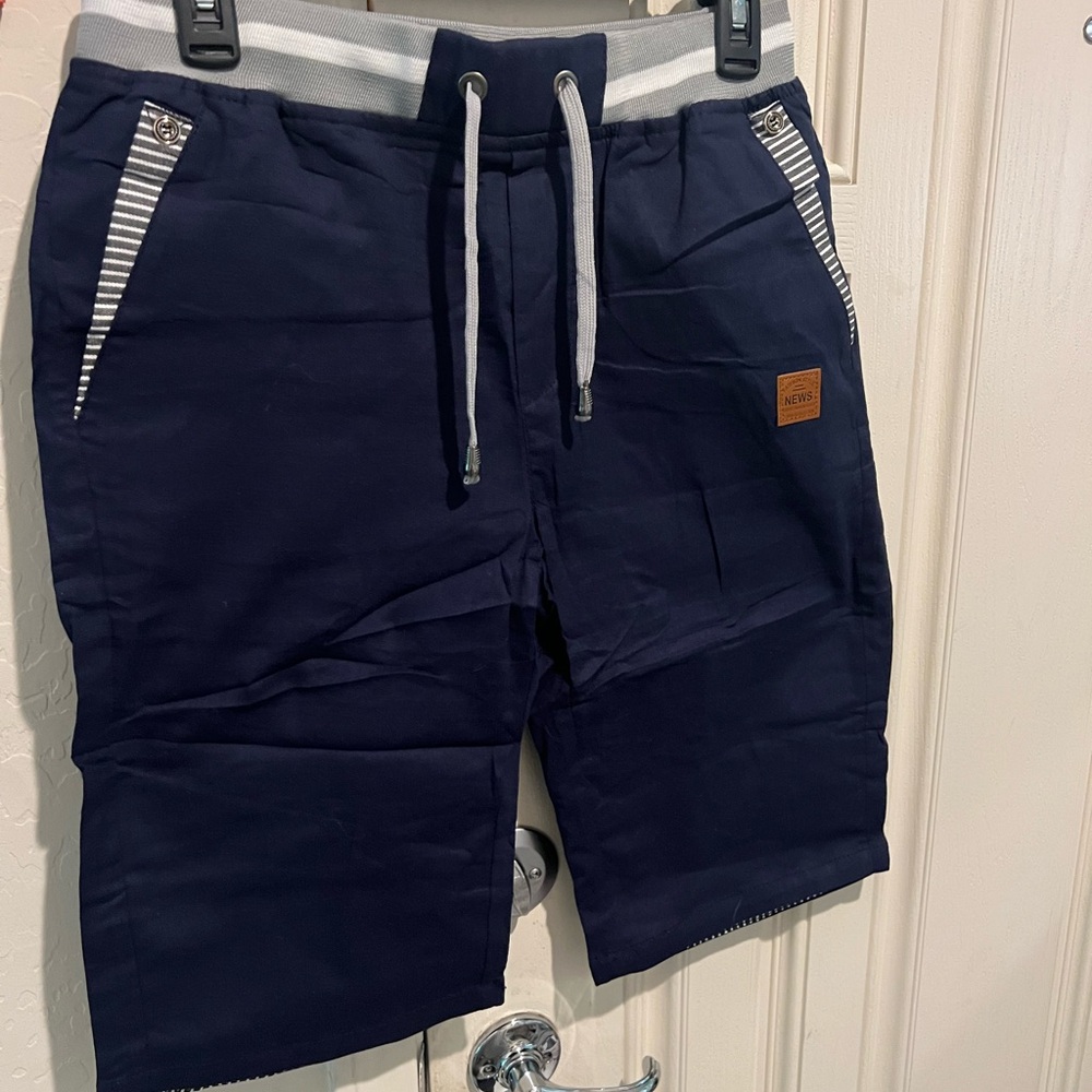 Navy Blue Casual Shorts with Striped Accents